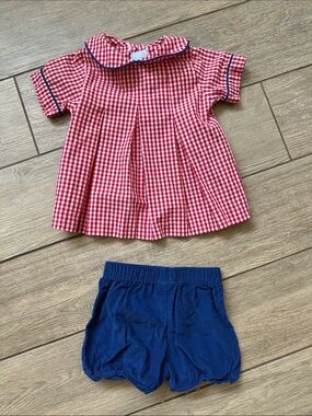 Little English Red Gingham Top with Navy Shorts